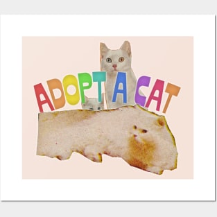 Adopt A Cat / Retro Funny Cat Lover Collage Design Posters and Art